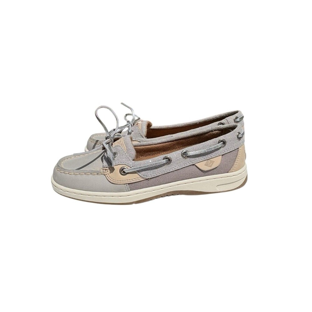 Sperry Angelfish Linen Boat Shoes Women’s 5 Blue Gray Sparkle Flats Casual